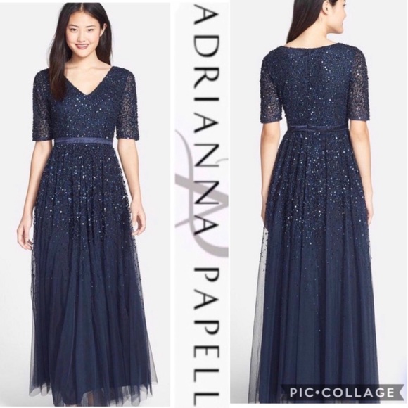 Adrianna Papell Dresses & Skirts - Adrianna Papell sheer three quarter sleeve dress